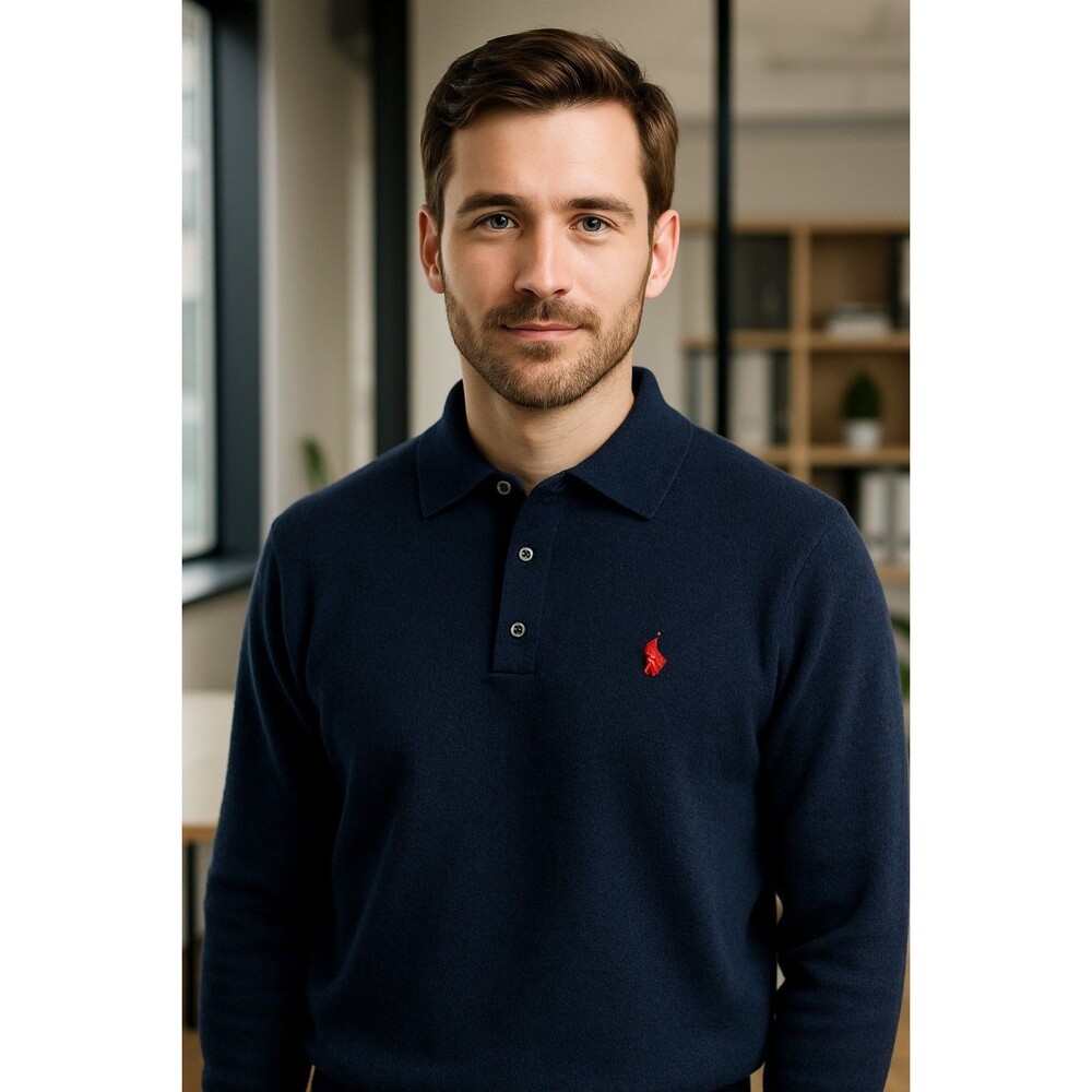 Vintage POLO Ralph Lauren Mens XXL Lambs Wool Sweater Navy Blue Collar